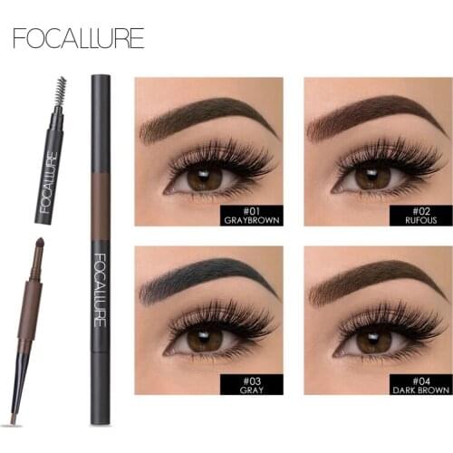 FOCALLURE Makeup Eyebrow Pencil 3 In 1 Waterproof Eye Cosmetics Pen Brush Powder Eye brow Tint Long Lasting Eye Brow Pencil