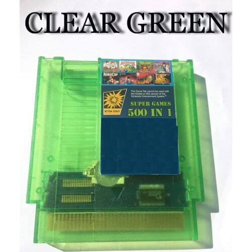 500 in 1 NES Super Games Multi Cart 72 Pin Transparent Green Game Cartridge