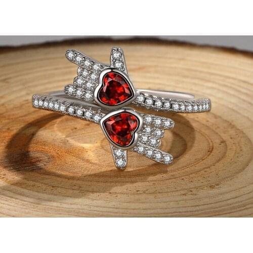 Yanleyu Love You Heart Ring Rock Gesture Fashion Jewelry 925 Sterling Silver Red Gem Stone CZ Zircon Rings for Women PR346
