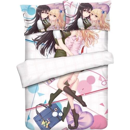 Anime JK Citrus Aihara Yuzu Aihara Mei Girls Love Comforter Set Bed Flat Sheet Quilt Cover Pillowcase 4PCS Bedding Sets
