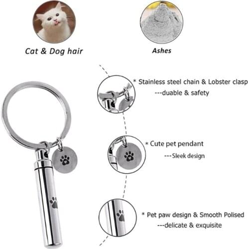 Cremation Jewelry for ashes Pendant Urn Keychain Stainless Steel Cylinder Keepsake Ashes Memorial Jewelry for Pet