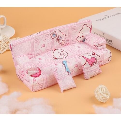 Dollhouse small Floral Fabric sofa set Furniture 1 Long sofa with 2 Pillow Doll accessories