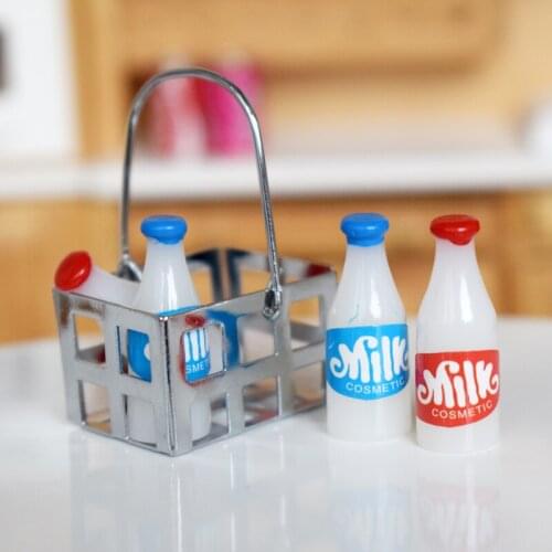 Umedolly 1/6 Miniature Basket with 4PCS Milk Bottles Play Doll Food Breakfast Dollhouse Kitchen Accessories Toy
