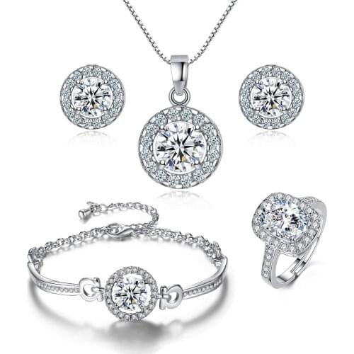 Double Fair Holy Light Combination Sets For Women Wedding Engagement Jewelry Silver color Crystal Zircon Fashion Jewellry KAS093