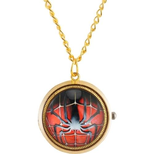 Lovely Rotating Cover Spider Necklace Pendant Watch Quartz Movement Gold Necklace Chain Gifts Boy