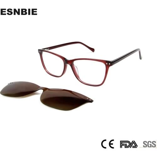Acetate 2 In 1 Magnet Polarized Clip On Sunglasses Women Cat Eye Glasses Frame Optical Myopia Square Eyewear Frames For Men