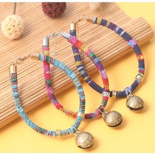 Bohemia Pet Collar Puppy Kitten Neck Chain Collars Fashion Pets Accessories Adjustable Cat Dog Necklace With Copper Bells