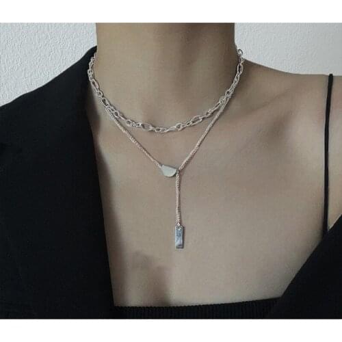 Origin Summer Statement Double Layers Chokers Necklaces for Women Hollow Linked Chain Semicircle Coin Pendant Necklace Jewelry