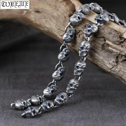 Skull Necklace Handcrafted Thailand 925 Silver Skeleton Necklace Designer Sterling Silver Punk Neckace Man Necklace