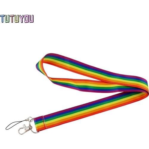 PC3191 Rainbow Gay Lanyards Id Badge Holder Keychain ID Card Pass Gym Mobile Badge Holder Lanyard Key Holder