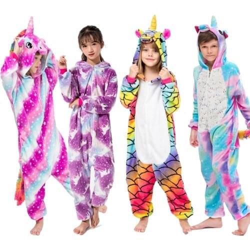 Kigurumi Pyjama Licorne Cartoon Pegasus Panda Unicorn Children Boys Girls Pajamas Soft Sleepwear Kids Blanket Onesie 4-12T