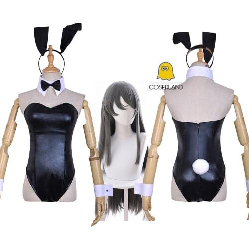 Rascal Does Not Dream of Bunny Girl Senpai Cosplay Dress Mai Sakurajima Sexy Bunny Costume Suit Gray Long Wig Rabbit Jumpsuit