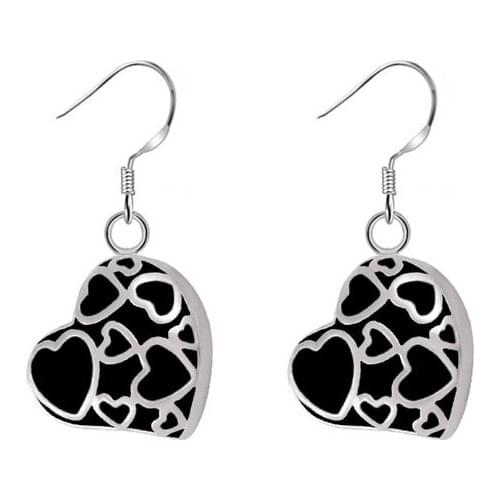 Full Love Hearts with Black Enamel Stainless Steel Urn Charm Pendant High Quality Stainless Steel Keepsake Cremation Earrings