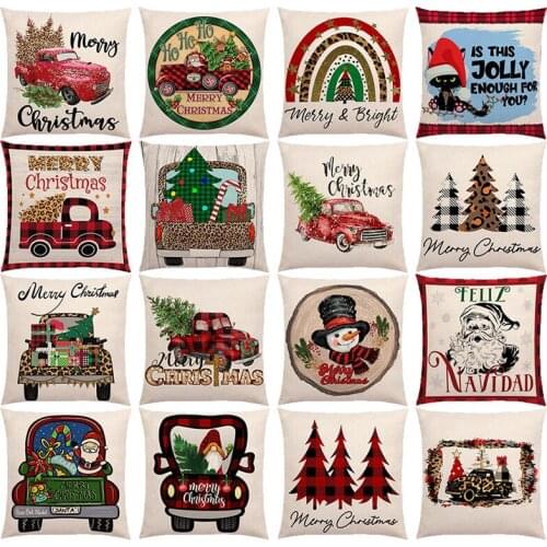 Christmas Cushion Cover Sofa Pillow Covers Xmas Decorative New Year 2022 Decor Merry Christmas 45*45 Wreath Tree Pillowcase