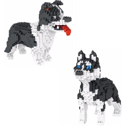 Assembly Mini Blocks Cute Dog Husky Model Small Building Bricks Collie Educational Kids Toys Christmas Present For Girls Gifts