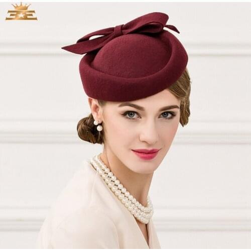 Women Fedoras Wool Hat New Female Nobles Hat 100% Wool Vintage Cap Small British Banquet Cap B-4789