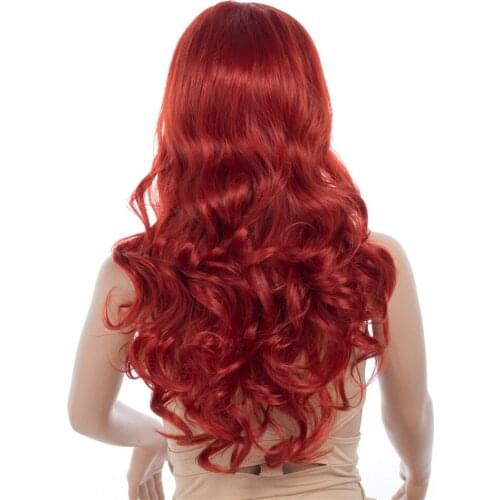 Synthetic Hair Long Wavy Red Cosplay Wigs Heat Resistant