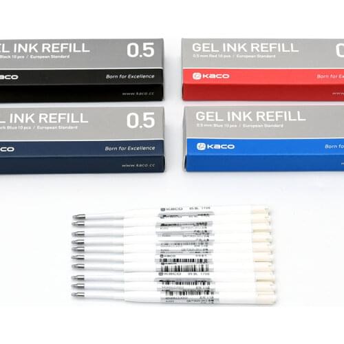 Kaco 10pcs/box G2 Refill European Standard 0.5mm Black Red Blue Dark-blue ink Refills for Retractable Gel Pens Office Supplies
