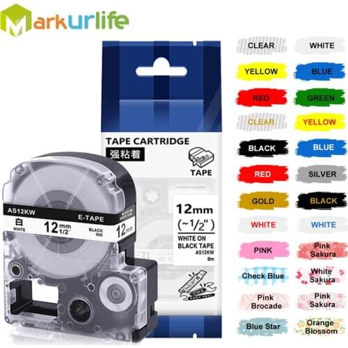 Multicolor SS12KW LC-4WBN9 Compatible for Epson/KingJim Label Cassette SS9KW SS18KW SC12YW SC12RW SC12BW For LW-300 LW-400
