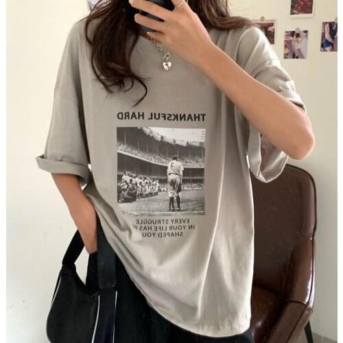 Streetwear Tops Womens T-shirt Ulzzang Harajuku Vintage Chinese Character Print T-shirt Summer New Oversize Loose Casual Women