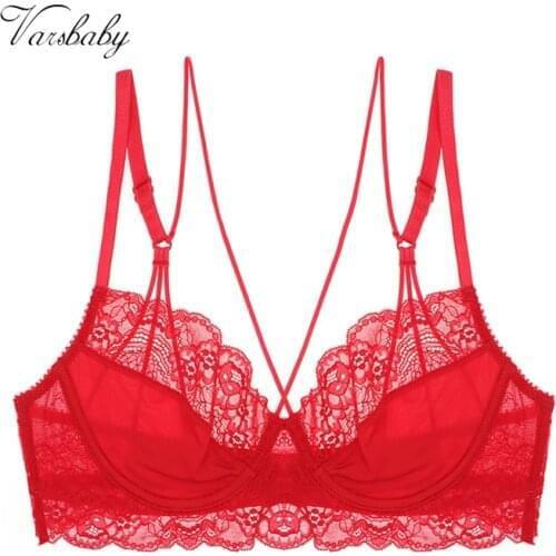 Varsbaby sexy Y-lined lingerie underwire underwear deep V floral lace unlined hollow bras
