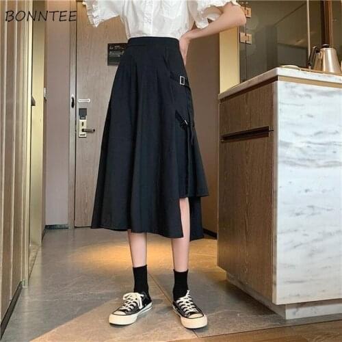 Skirts Women Asymmetrical Design Pure Color Student Spring Schoolgirl Comfortable Mujer De Moda Ulzzang Preppy Hipster Streewear