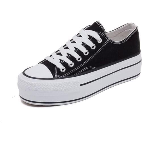 2021Womens Vulcanize Shoes Casual Low Thick Bottom White Shoes Ladies Lace Up Breathable Walking Canvas Zapatos De Mujer