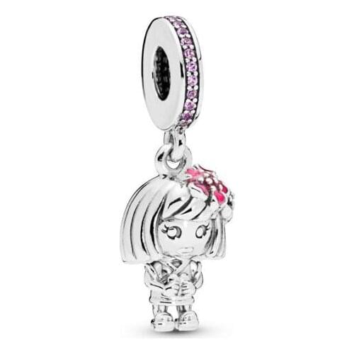 Genuine 925 Sterling Silver Bead Chinese Flower Girl Pendant Charm Fit Pan Women Bracelet & Necklace Diy Jewelry