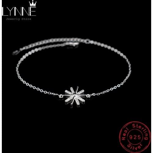 Fashion 925 Sterling Silver Sunflower Zircon Pendant Beach Anklet Rhinestone Sun Flower Women Charm Foot Chain Bracelet Jewelry