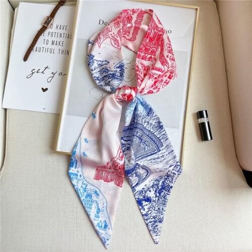 Vintage Tie Bag Scarf for Women Silk Hair Skinny Ribbon New Head Scarves Striped Neck Female Bandana 2021 Hairband Accessories