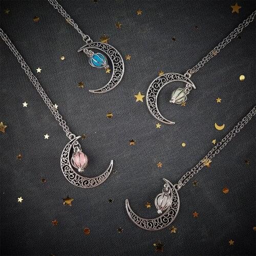 1PC Fashion Silver Color Charm Luminous Pendant Necklace Women Moon Glowing Stone Necklace Christmas Necklaces Jewelry Gifts