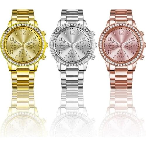 1pcs Fashion Women Stainless Steel Watch Leisure Ladies Quartz Wristwatch Luxury Watches Quartz Watch Geneva Rhinestone Watch