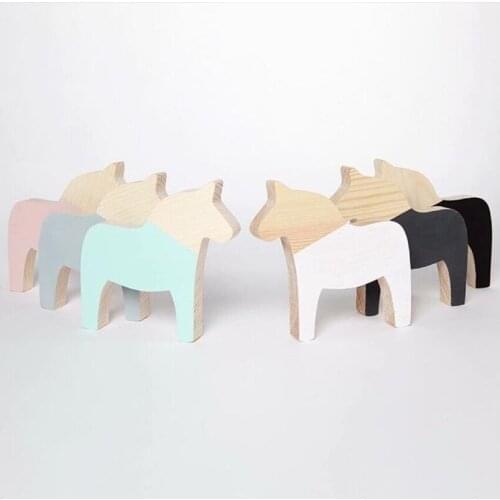 1PC Cute Wood Pony Ornaments Children Room Toys Creative Photography Camera Props Home Ornament 4 Colors Ins Nordic Style