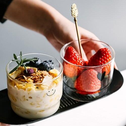 2PCSX300ML Handmade Pyrex transparent Creative Milk Cup Yogurt Cup can be Folded into Transparent Baked Pudding Water glass Cup