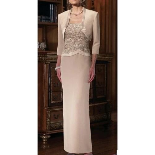 2019 Formal Gowns long lace Mother of the Bride Dresses With Jacket Three Quarter Sleeve beading Elegant Vestido De Madrinha