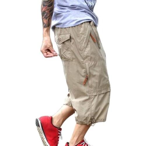 2021 Men New Cargo Short Pants Elastic Waist Straight Loose Baggy Streetwear Shorts Plus Size 6XL 7XL Beachshorts Men Clothing