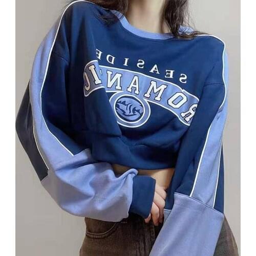 2021 Fashion Printing Letter Long Sleeve Round Neck Loose Pullover Hoodie Spring and Autumn New Leisure Street Style Womens Top