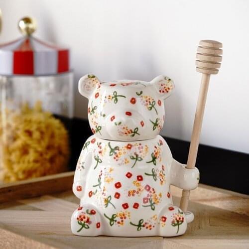 300ml Ceramic Cute Bear Honey Jar With Lid Storage Jar For Kitchen Honey Spoon Home Decor Accessory Kitchen Tools Creative Gifts