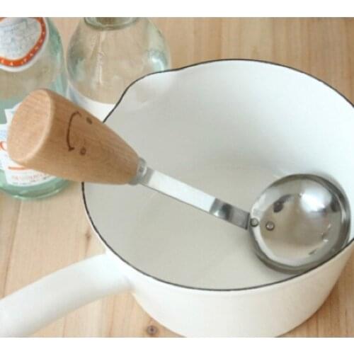 37 degree Zakka smiling face life with wooden handle stainless steel spoon Korean quality gifts tableware