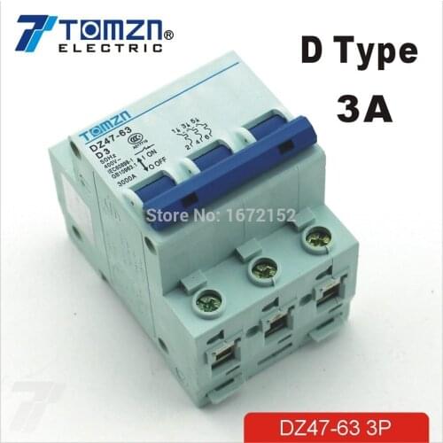 3P 3A D type 240V/415V Circuit breaker MCB 4 POLES
