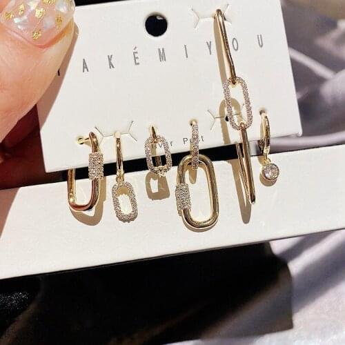 VENTFILLE 6 Pieces/set 925 Sterling Silver Square Oval Hoop Earrings for Women Shiny Luxury Micro Zircon Geometric Earrings Set