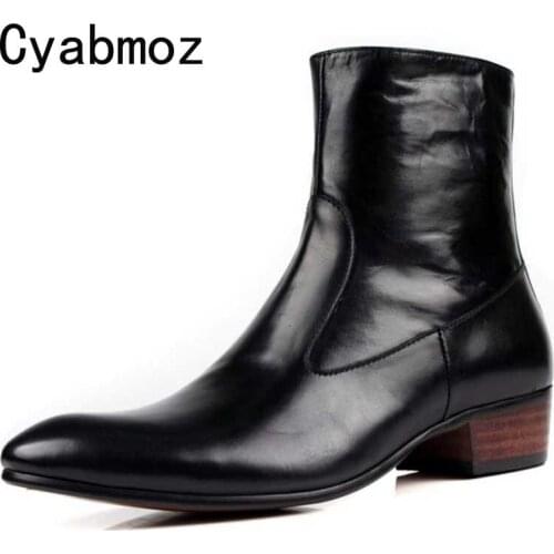 Handmade Luxury Cow Leather Autumn Winter Men Boots Fashion Pointed Toe Martin Boots High Top Zipper Motorcycle Ankle Boots Shoe
