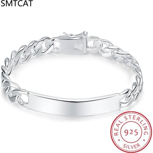 925 Sterling Silver Man Women Square Lucky Bracelet Geometry Chain Linked Charm Cuff Bangle Valentine Jewelry Gift Pulseira