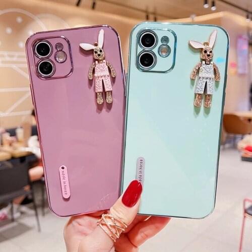 Luxury Electroplated Diamond Rabbit Phone Case For iPhone 12 Pro Max X XR Case For iphone 11Pro 12Pro 11 Pro XS Max Plated Case