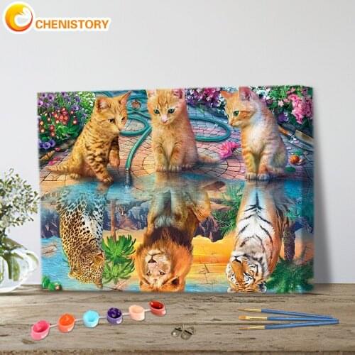 CHENISTORY Oil Painting Animal For Kids Drawing On Canvas Handpainted Art DIY Paint Coloring By Number Cat Kits Home Decoration