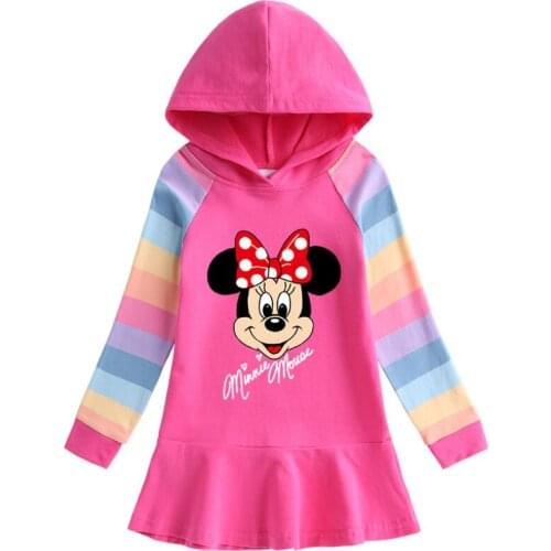 Disney Minnie Mouse Autumn princess Girls Hooded Dress Cartoon Baby Kids Cartoon Mickey Cotton Casual Party Dress
