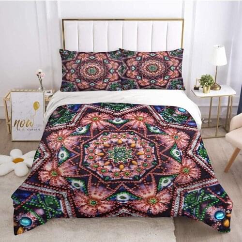 Home Textiles Bedclothes Duvet Cover Bohemian Style Mandala Print Polyester Microfiber 2/3 Piece Bedding Set with Pillowcases