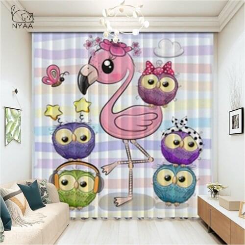 Flamingo Tropical Plant Leaves Flower Curtain French Window Hooks For Curtains Hotel Curtains For Kitchen Short Micro Shading