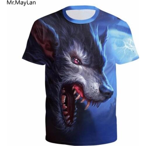 Hipster Horror Wolf Print 3D Blue T shirt Men Women Hiphop Cool Streetwear T-shirt Summer Tshirt Tees Boys Clothing camisetas