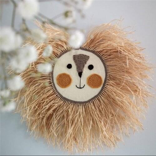 INS Nordic Hand woven Cartoon Lion Hanging Decorations Cotton Thread Weaving Animal Head Ornament Children room Wall Hanging